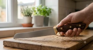 A premium serrated bread knife with an ergonomic handle, ideal for effortlessly slicing crusty loaves and bloomers.