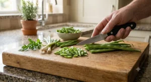 Small utility knife used in the kitchen for trimming runner beans and delicate vegetable preparation