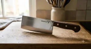 Detailed illustration of a versatile Chinese cleaver knife highlighting its wide rectangular blade and ergonomic handle.