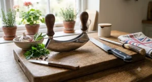 Essential British kitchen collection featuring a top-rated mezzaluna knife and sharp serrated bread knife