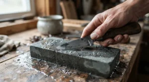Maintaining the blade of the best oyster knife on a sharpening stone