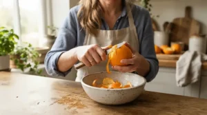 A small carbon steel paring knife being used for delicate fruit preparation among other carbon steel kitchen knives.