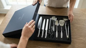 Unboxing a professional carbon steel knife set for a kitchen product review
