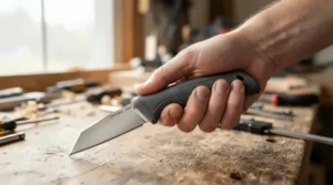 A comfortable ergonomic handle on a piece from a modern ceramic knife set