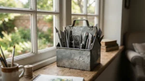 A compact stainless steel knife block set designed for small British terraced house cooking spaces