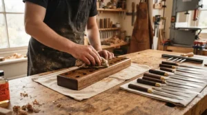 Conditioning a wooden base alongside a premium stainless steel knife block set